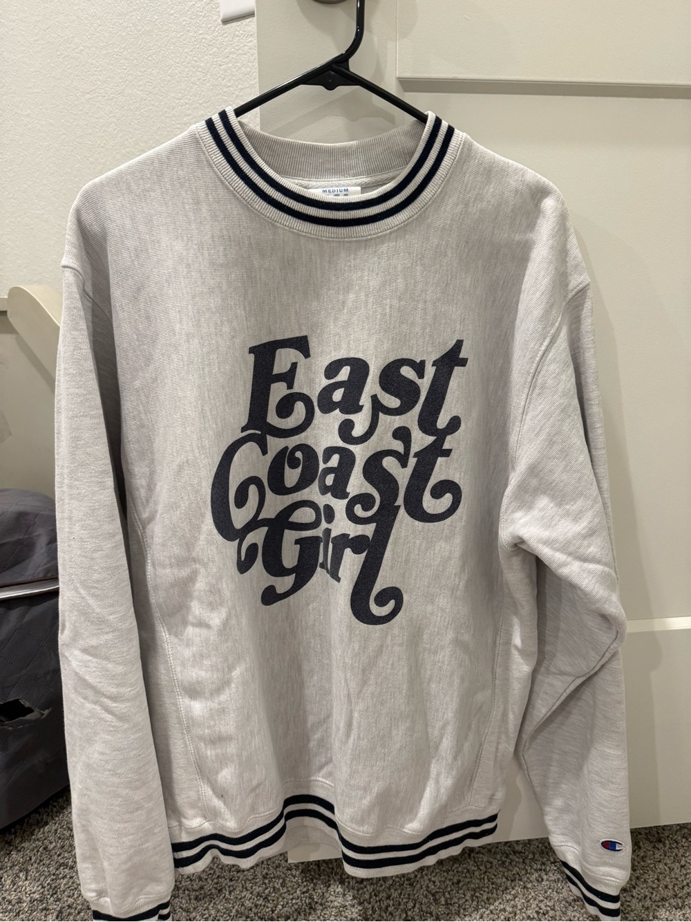 Barstools Champion Kids 'East Coast Girl' Crewneck Sweatshirt - Light Gray/Navy